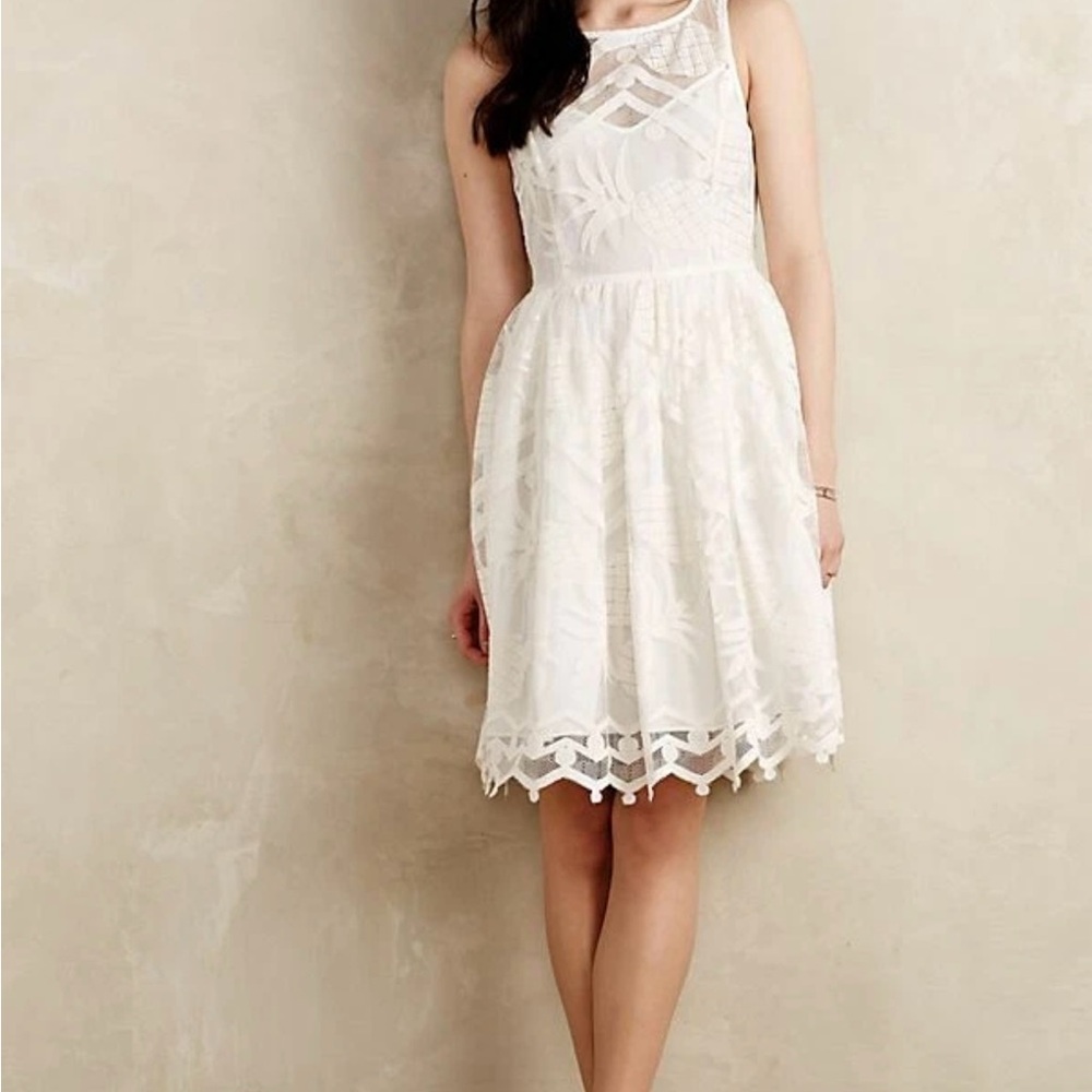 Anthropologie White Lace Mini Dress